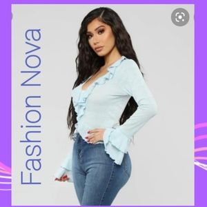 NWT Fashion Nova Light Blue Ruffled Top XL